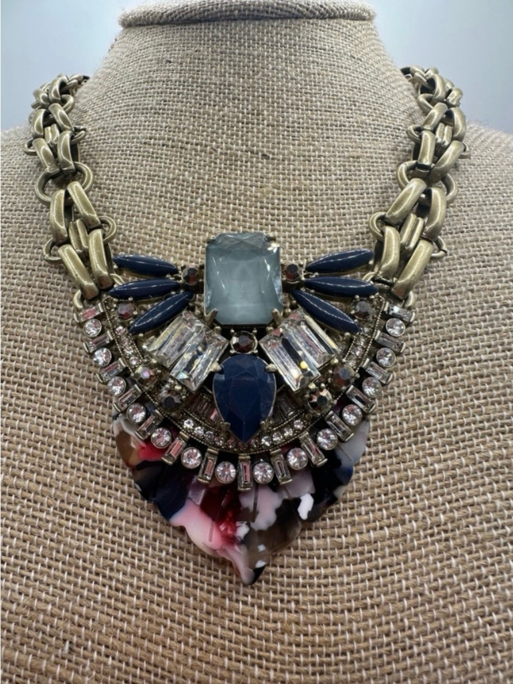 Stella & Dot Multicolor Crystal Bib Necklace in Navy, Light Blue & Pink